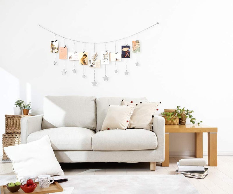 Mkono Hanging Photo Display Boho Decor Wooden Stars Garland with Metal Chains, Pictures Cards Holder with 25 Wood Clips, Wall Art for Christmas Living Room Bedroom Dorm Decor, Teen Girls Gift, Silver - Image 2